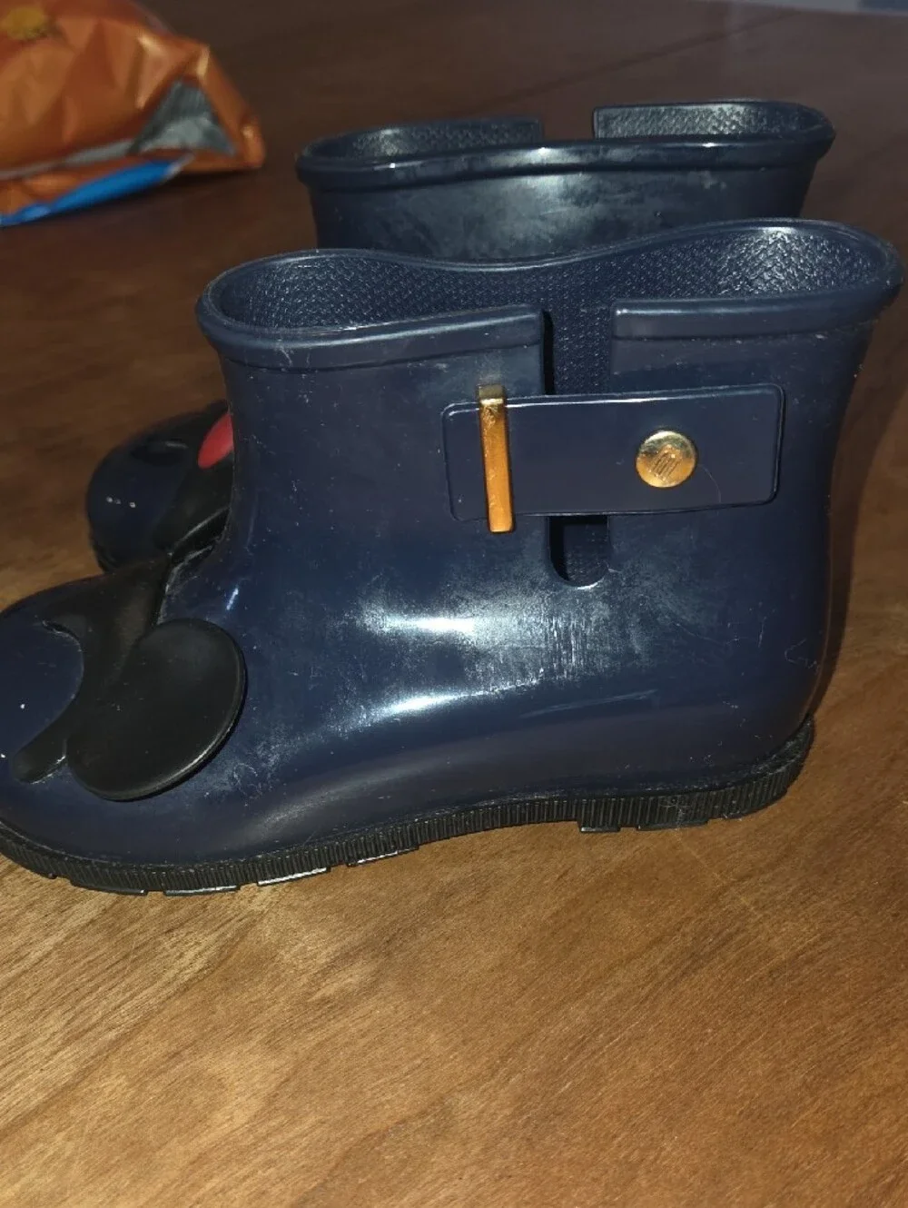 Mini Melissa Navy Kids' Rain Boots with Black Ear Detail and Red Bow